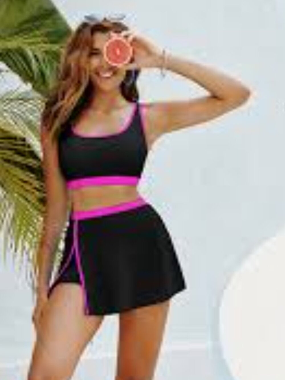 Black and Hot Pink Two-Piece Swim Set - Women - Picture 4 of 7